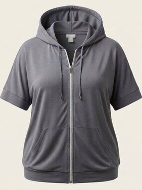 Chico's Gray Zenergy Short Sleeve Zip Hoodie Size 3 16/18 Athleisure Activewear